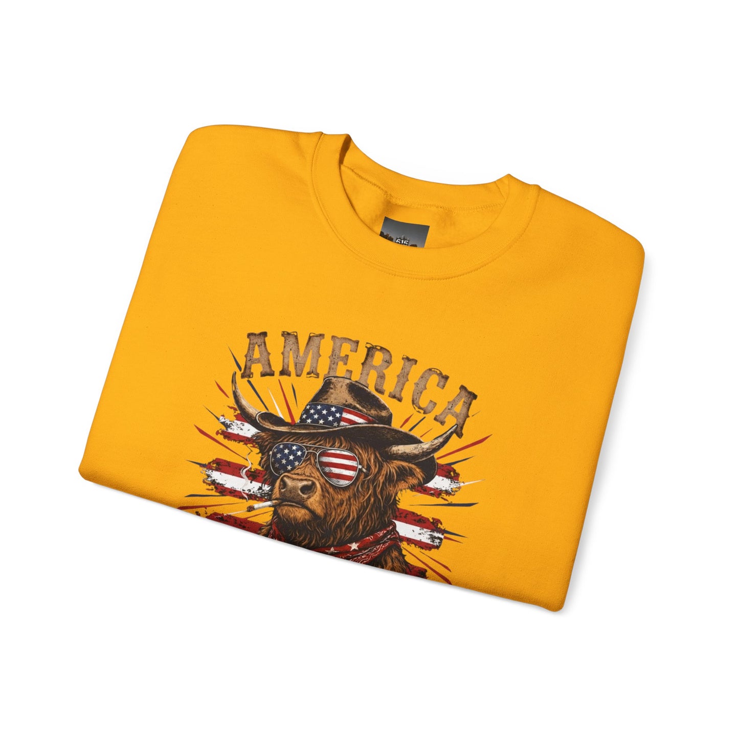 #250 America 250 Strong Patriotic Bull with American Flag Sweatshirt