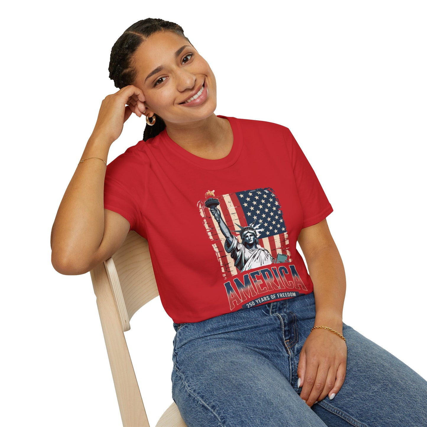 #250 Statue of Liberty American Flag 'America' Patriotic Independence Day T‑Shirt