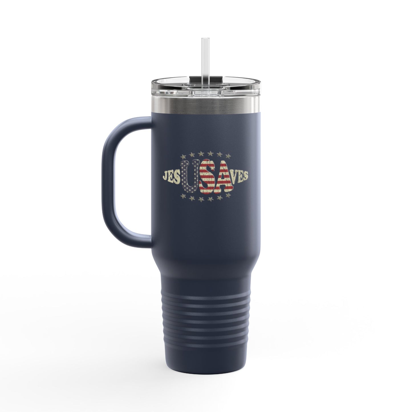 JesUSAves Patriotic 40oz Insulated Travel Mug – American Flag Christian Faith Steel Tumbler