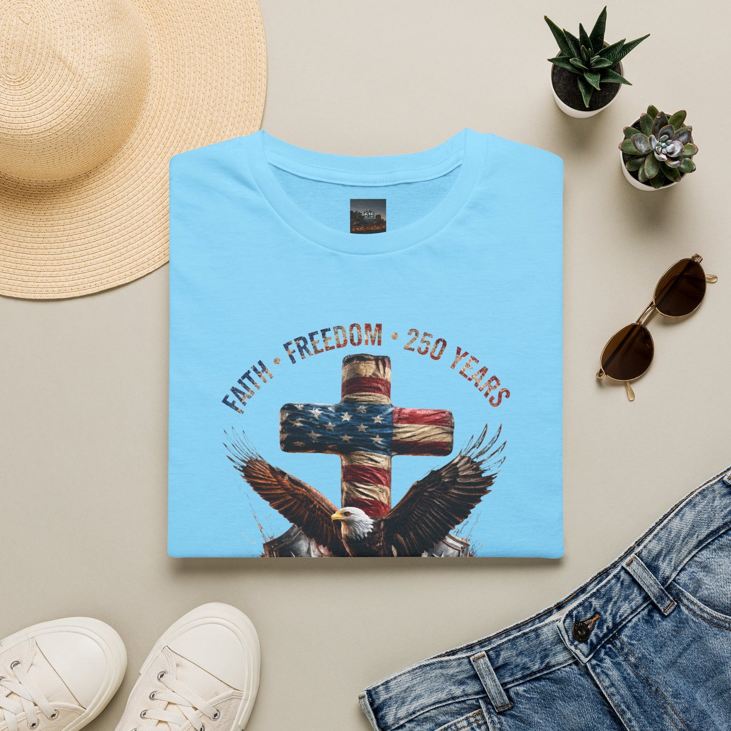 #250 Faith • Freedom 250 Years American Flag Cross & Eagle 1776-2026 T-Shirt