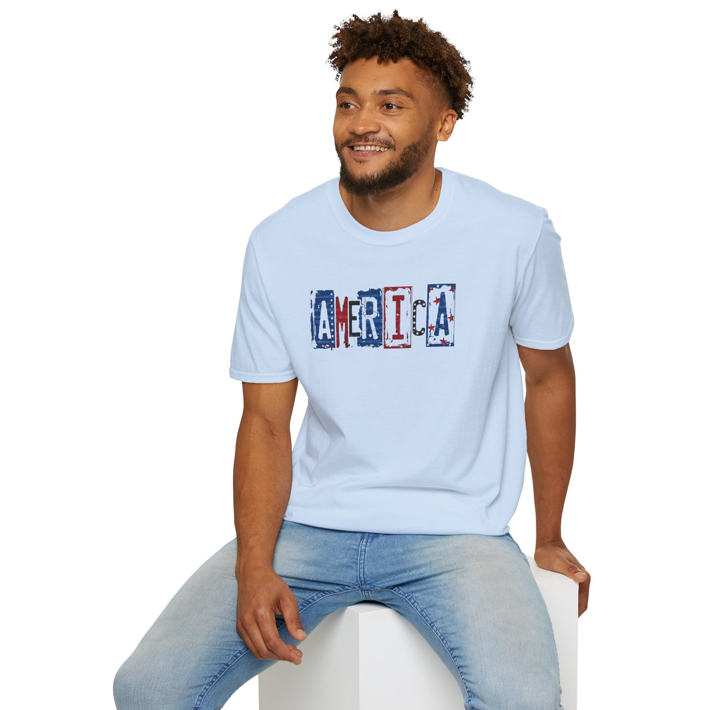 #250 America Retro Block Text Patriotic T-Shirt