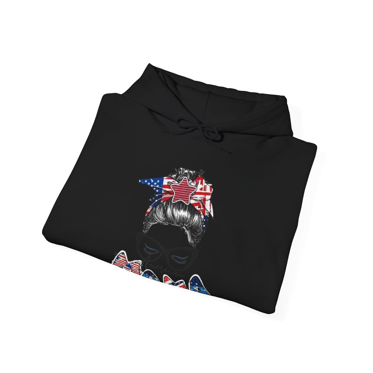 #250 Mama USA Flag Messy Bun Hoodie