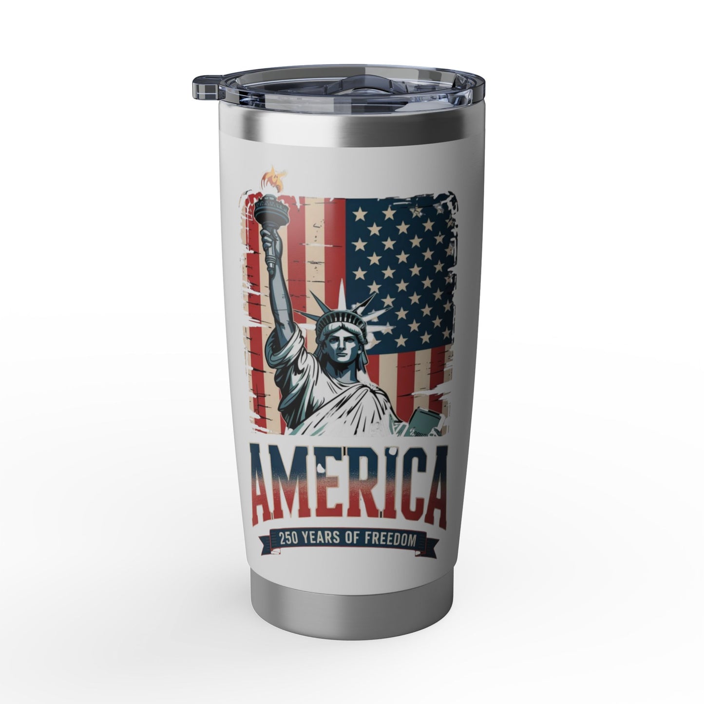 #250 Statue of Liberty American Flag 'America' Patriotic Independence Day Vagabond 20oz Tumbler Stainless Travel Cup