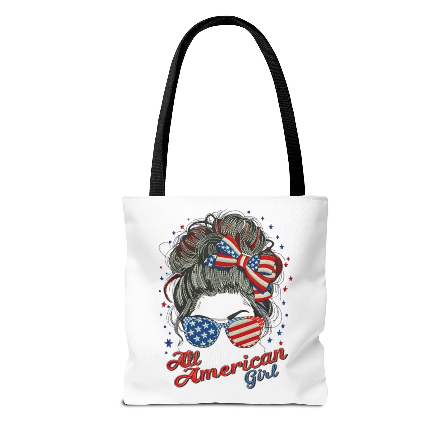 #250 "All American Girl" Patriotic Messy Bun Tote Bag