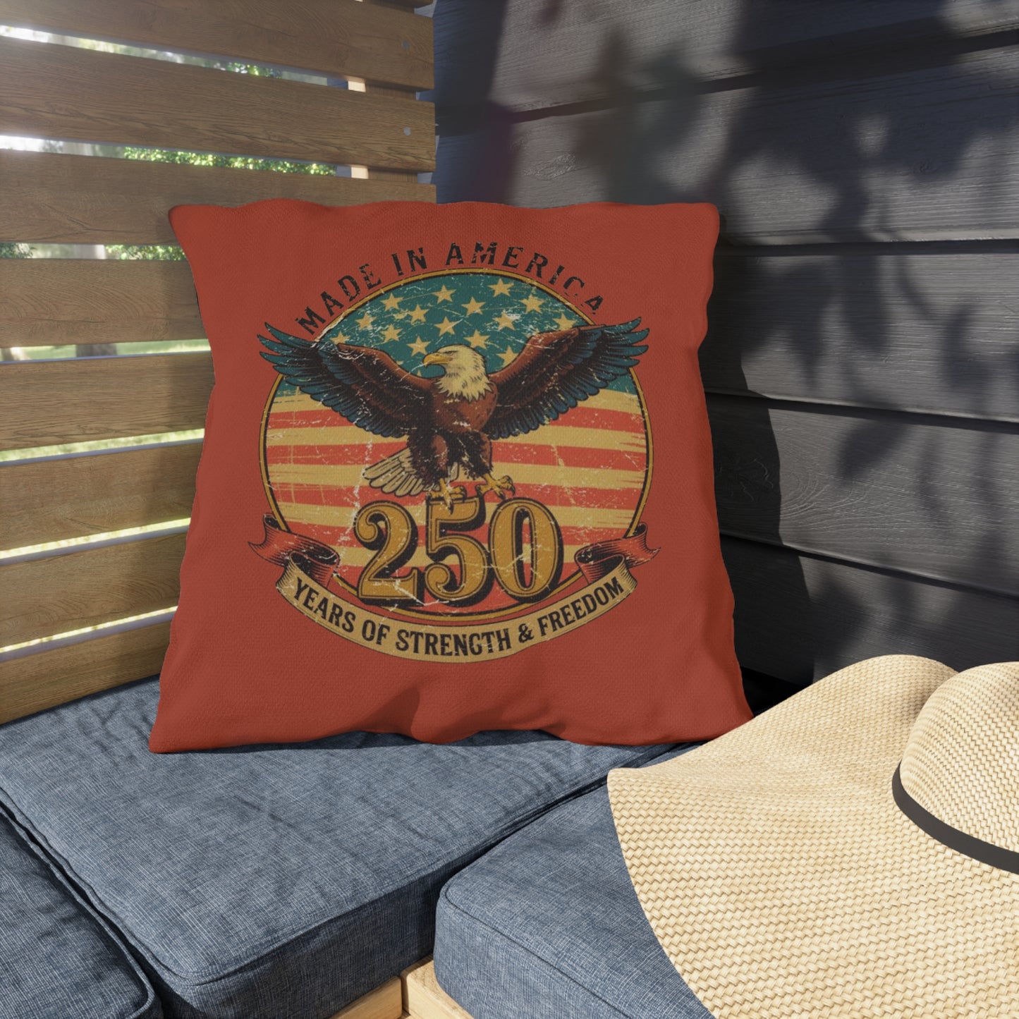 #250 Made in America Eagle 250th Anniversary Patriotic Outdoor Throw Pillow