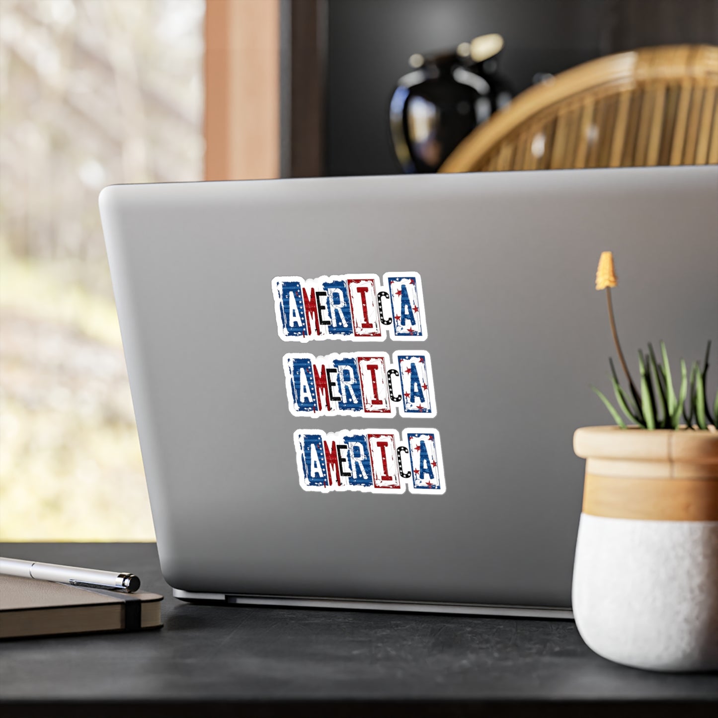 #250 America Retro Block Text Patriotic Kiss-Cut Vinyl Decal – Red White & Blue Sticker