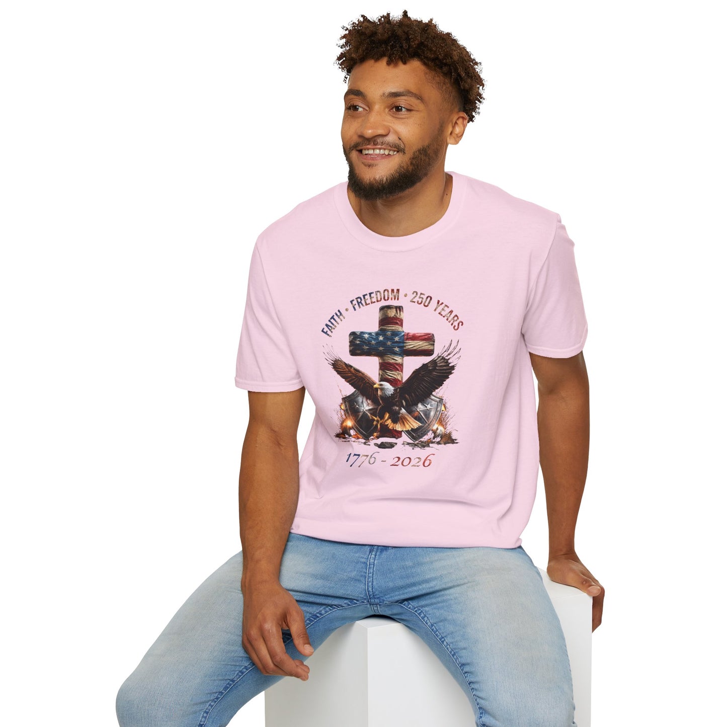 #250 Faith • Freedom 250 Years American Flag Cross & Eagle 1776-2026 T-Shirt