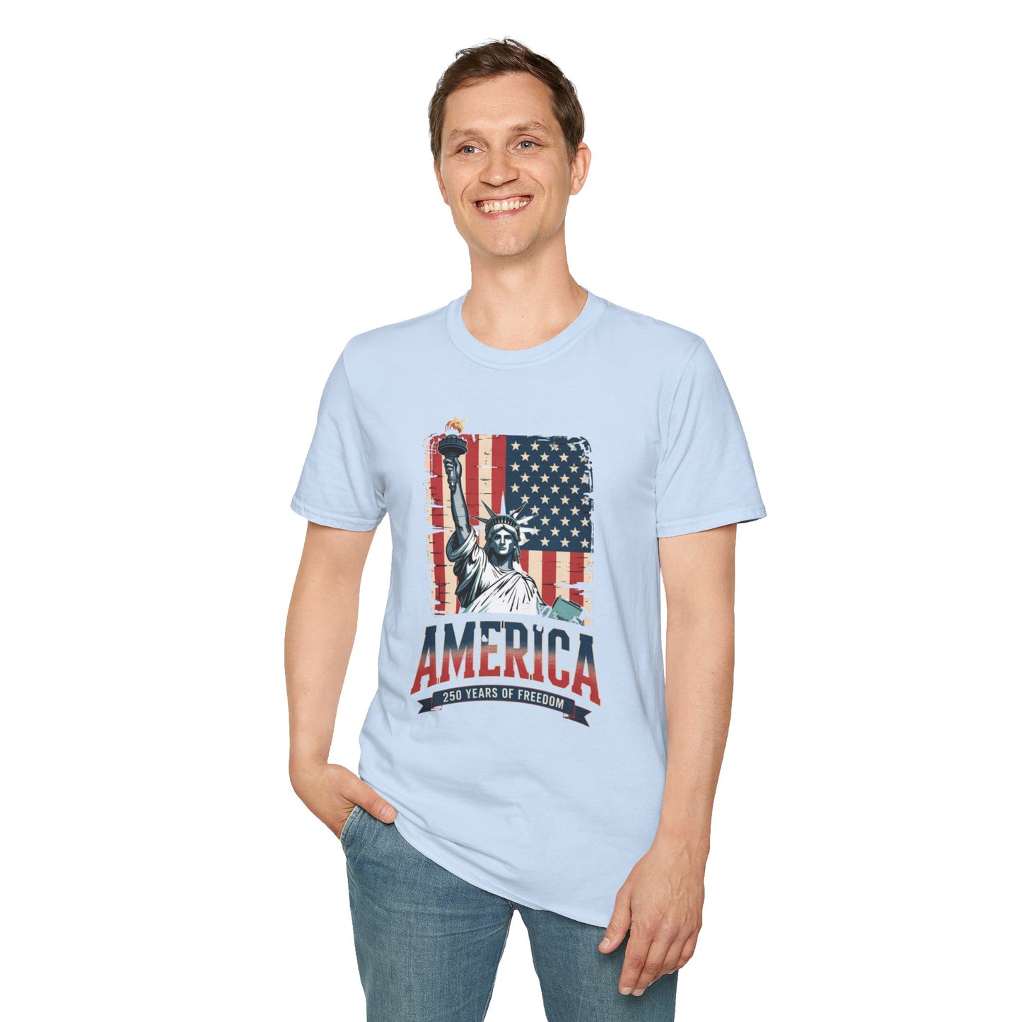 #250 Statue of Liberty American Flag 'America' Patriotic Independence Day T‑Shirt