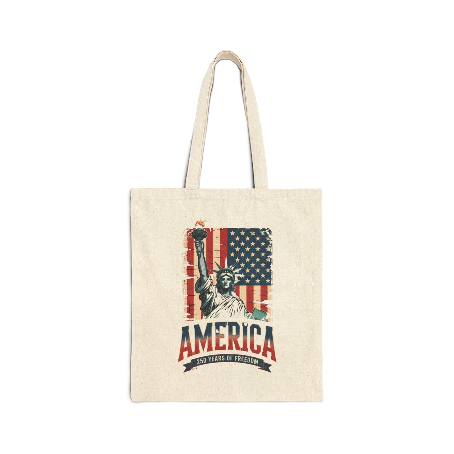 #250 Statue of Liberty American Flag 'America' Patriotic Independence Day Canvas Tote