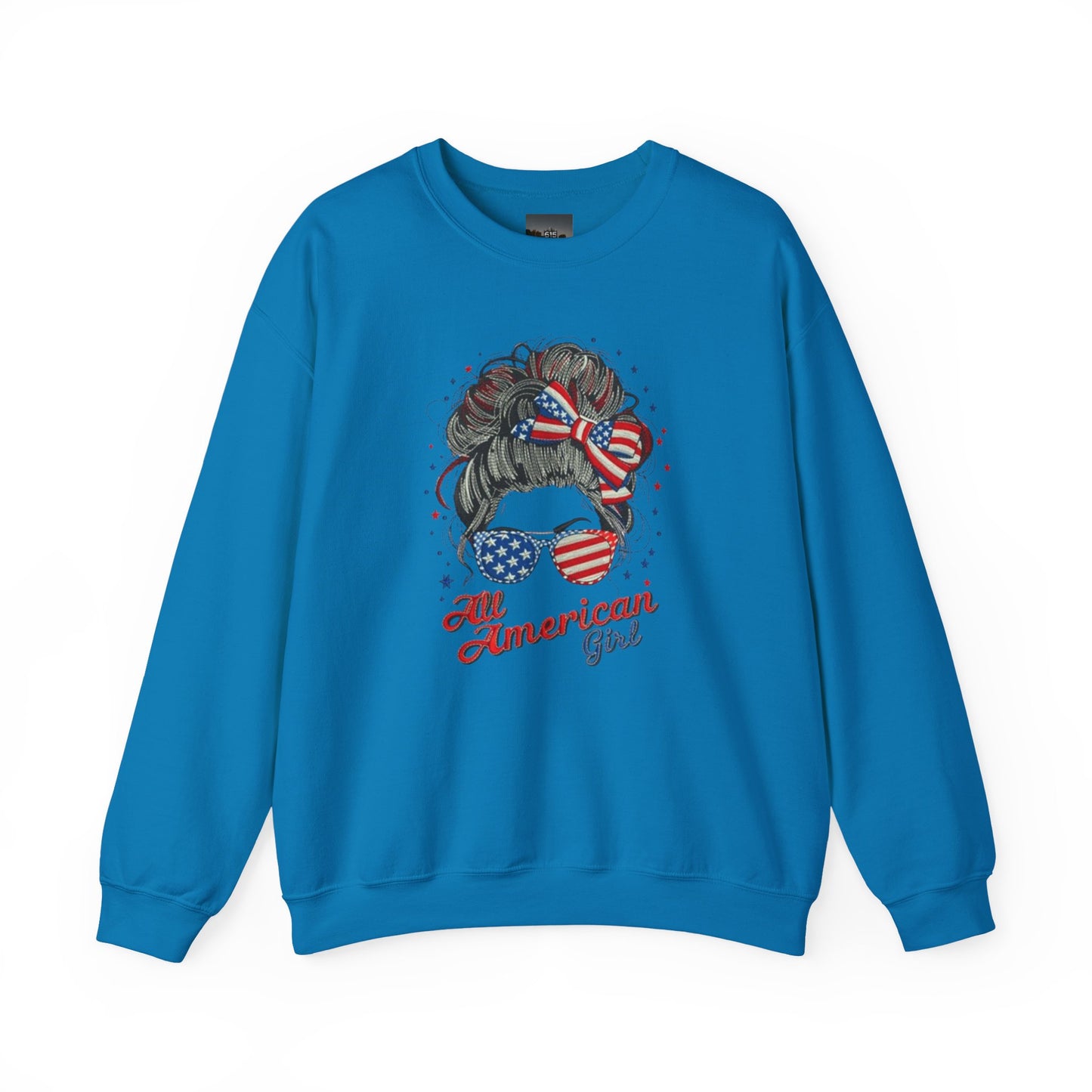 #250 "All American Girl" Patriotic Messy Bun Sweatshirt