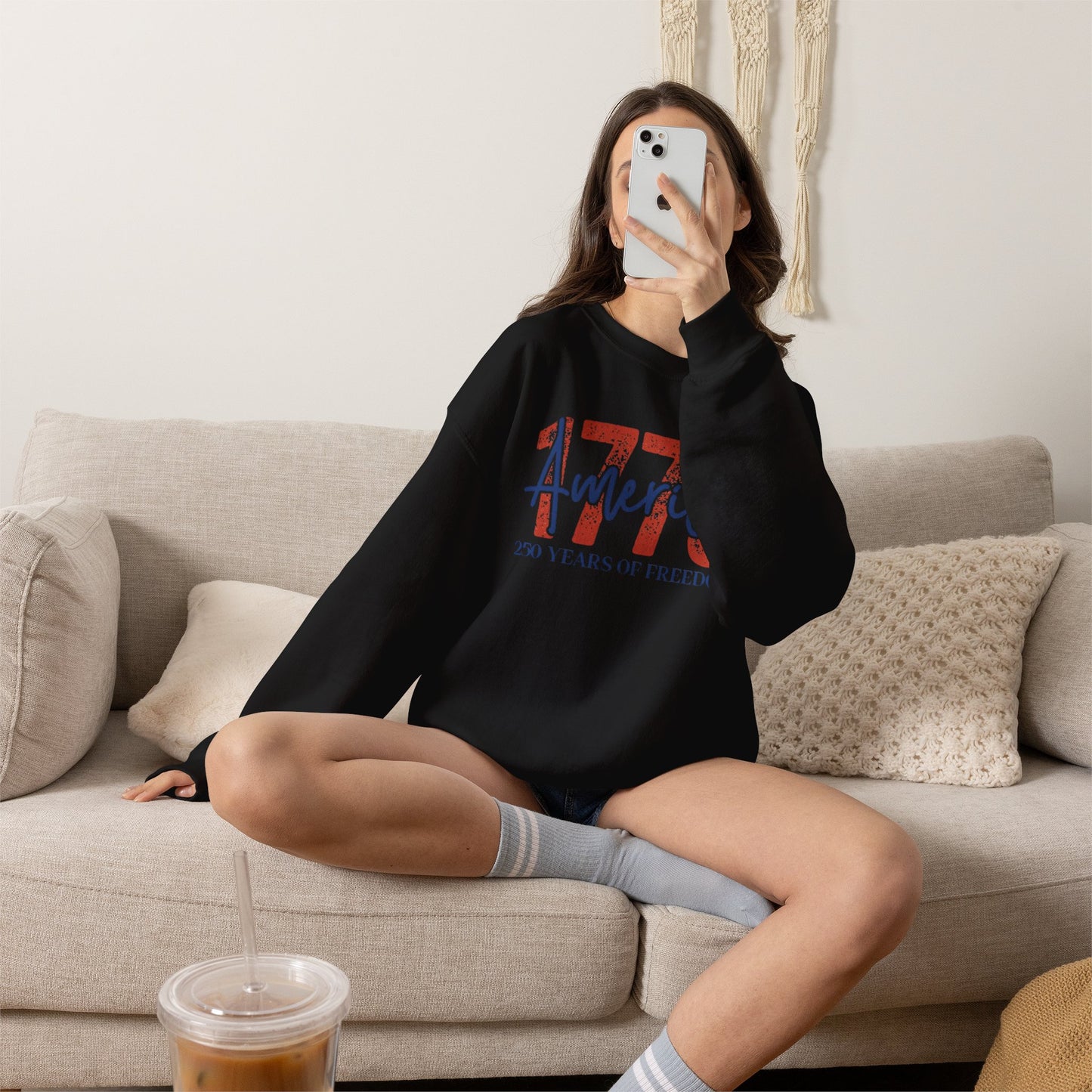 #250 1776 America: 250 Years of Freedom' Patriotic Independence Day Crewneck Sweatshirt
