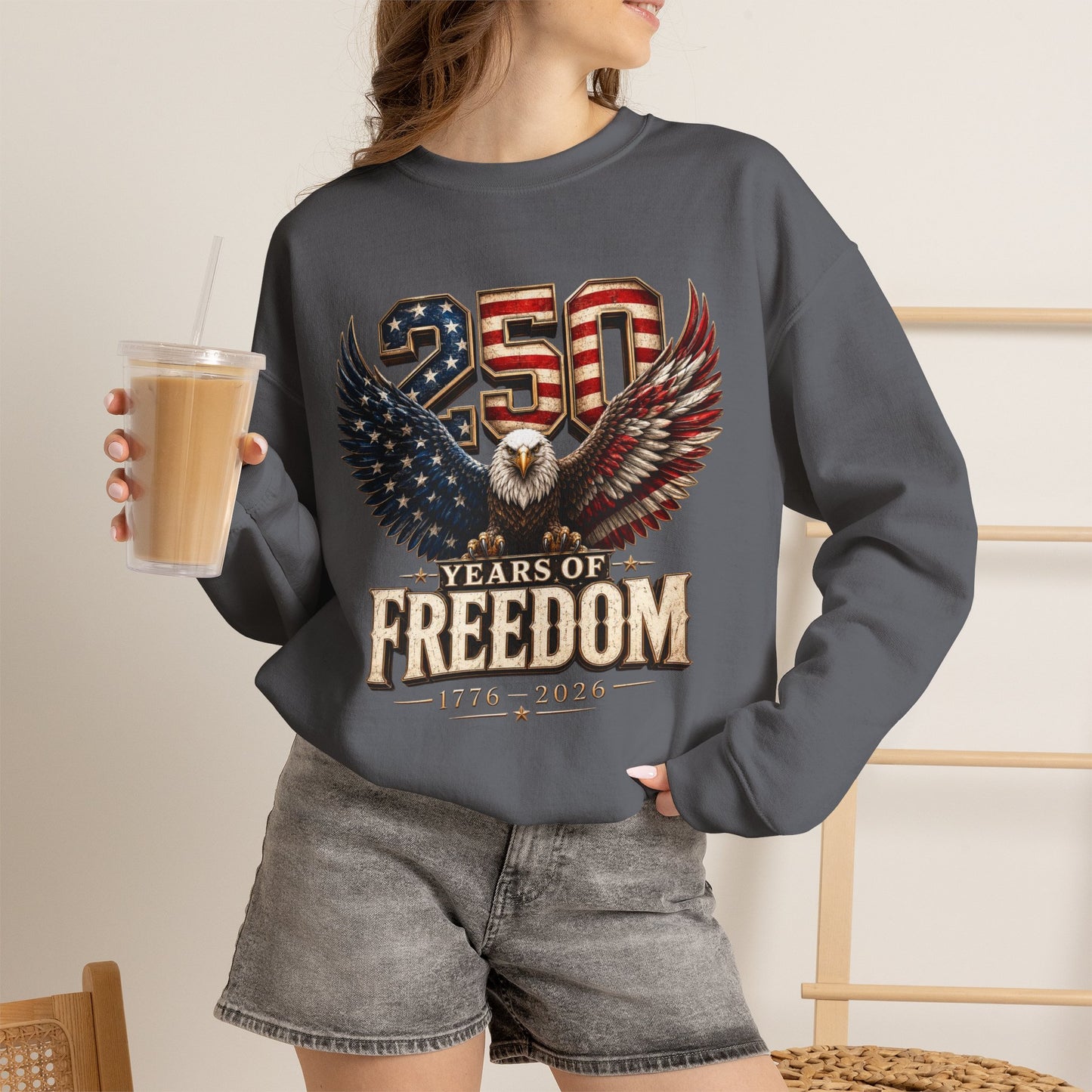#250 250 Years of Freedom Eagle Patriotic American Flag Anniversary (1776–2026) Crewneck Sweatshirt