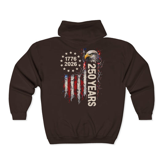 #250 1776-2026 250 Years USA Bicentennial Eagle Zip Hoodie