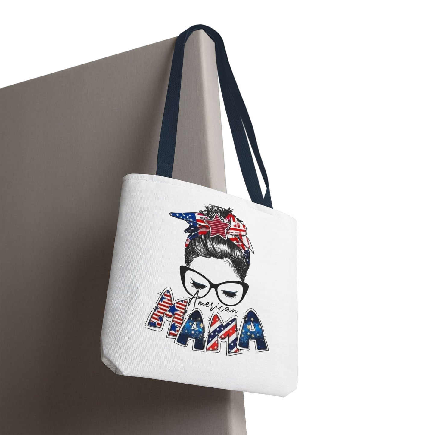 #250 Mama USA Flag Messy Bun Tote Bag