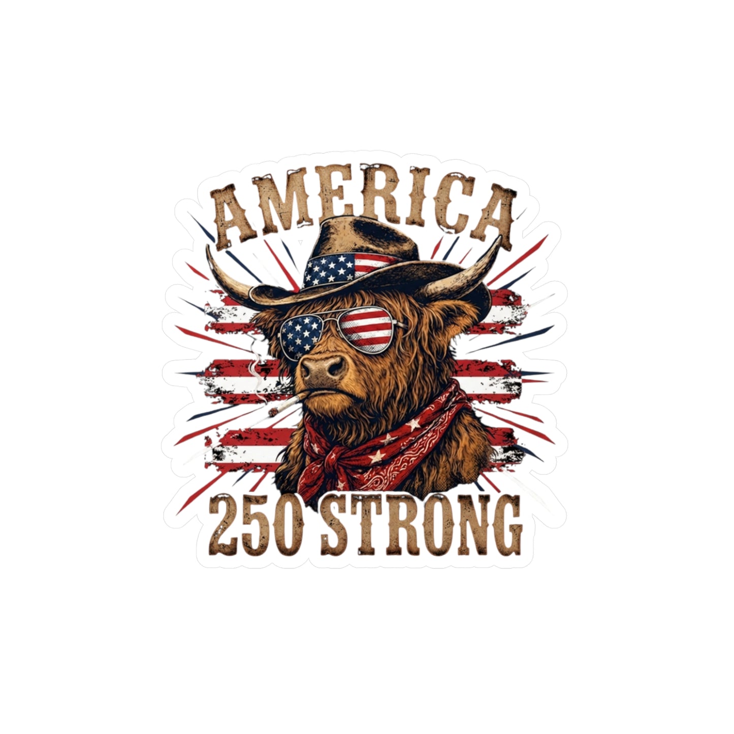 #250 America 250 Strong Patriotic Bull with American Flag Vinyl Sticker Kiss-Cut Decal (Fourth of July)