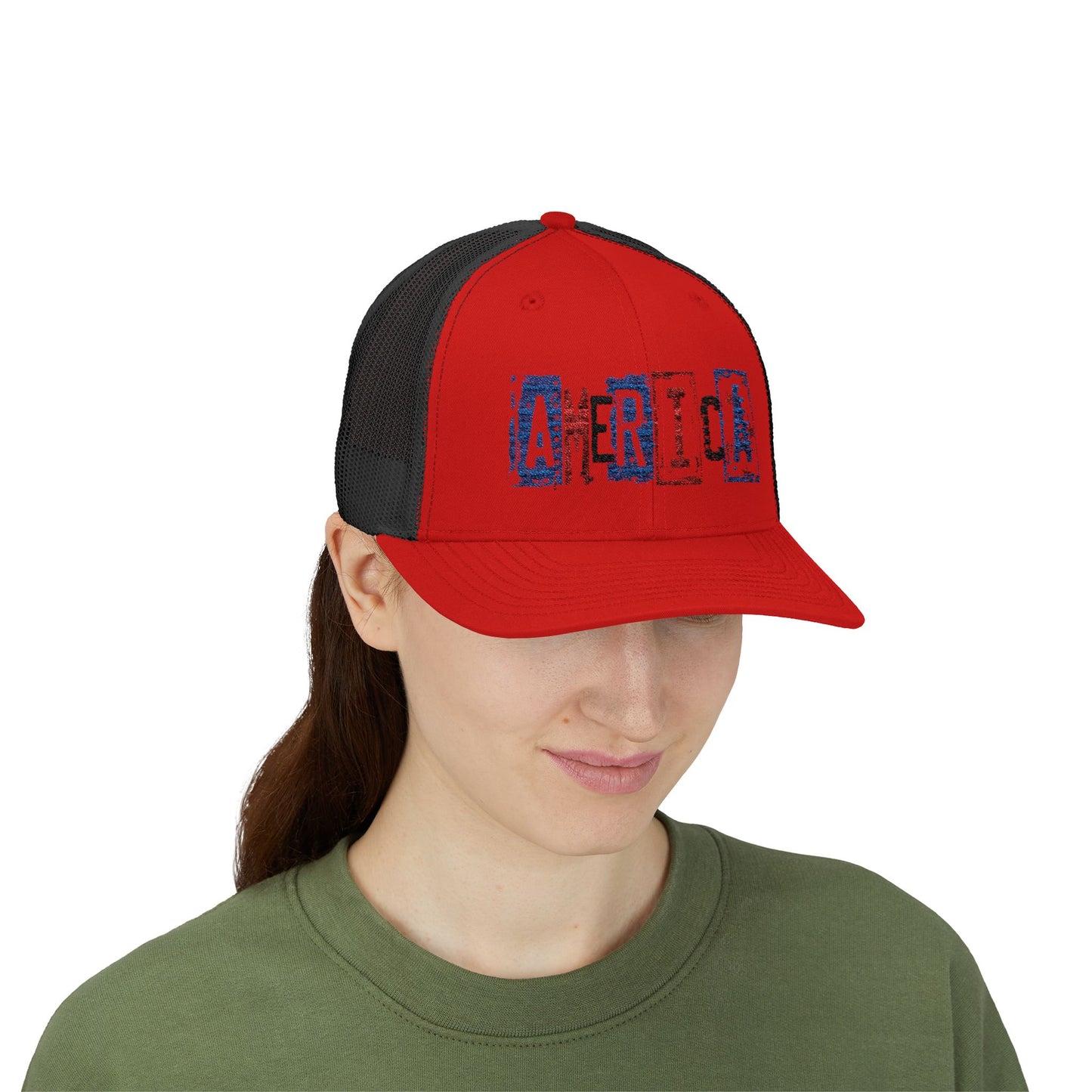 #250 America Retro Block Text Patriotic Snapback Trucker Cap