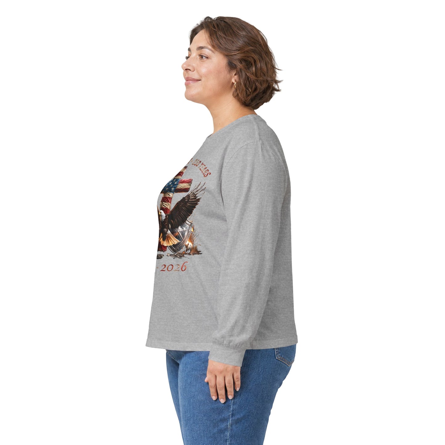 #250 Faith • Freedom 250 Years American Flag Cross & Eagle 1776-2026 Long Sleeve Tee
