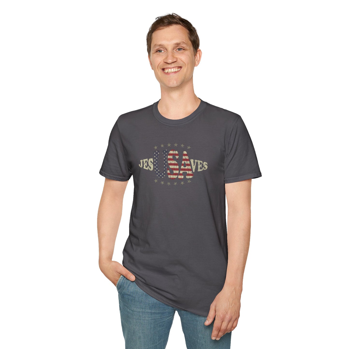 JesUSAves Patriotic T-Shirt — American Flag Christian Faith Tee