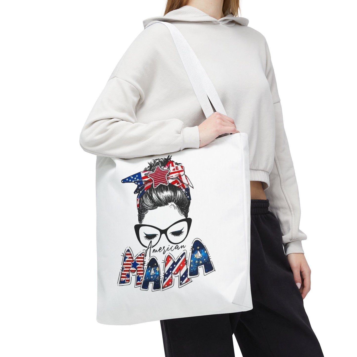 #250 Mama USA Flag Messy Bun Tote Bag