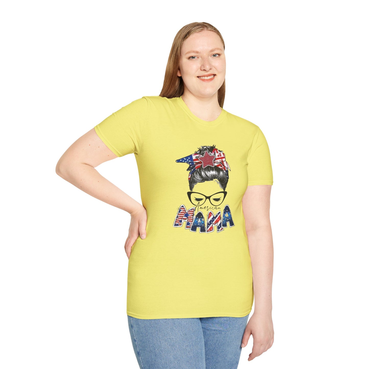 Mama USA Flag Messy Bun T-Shirt