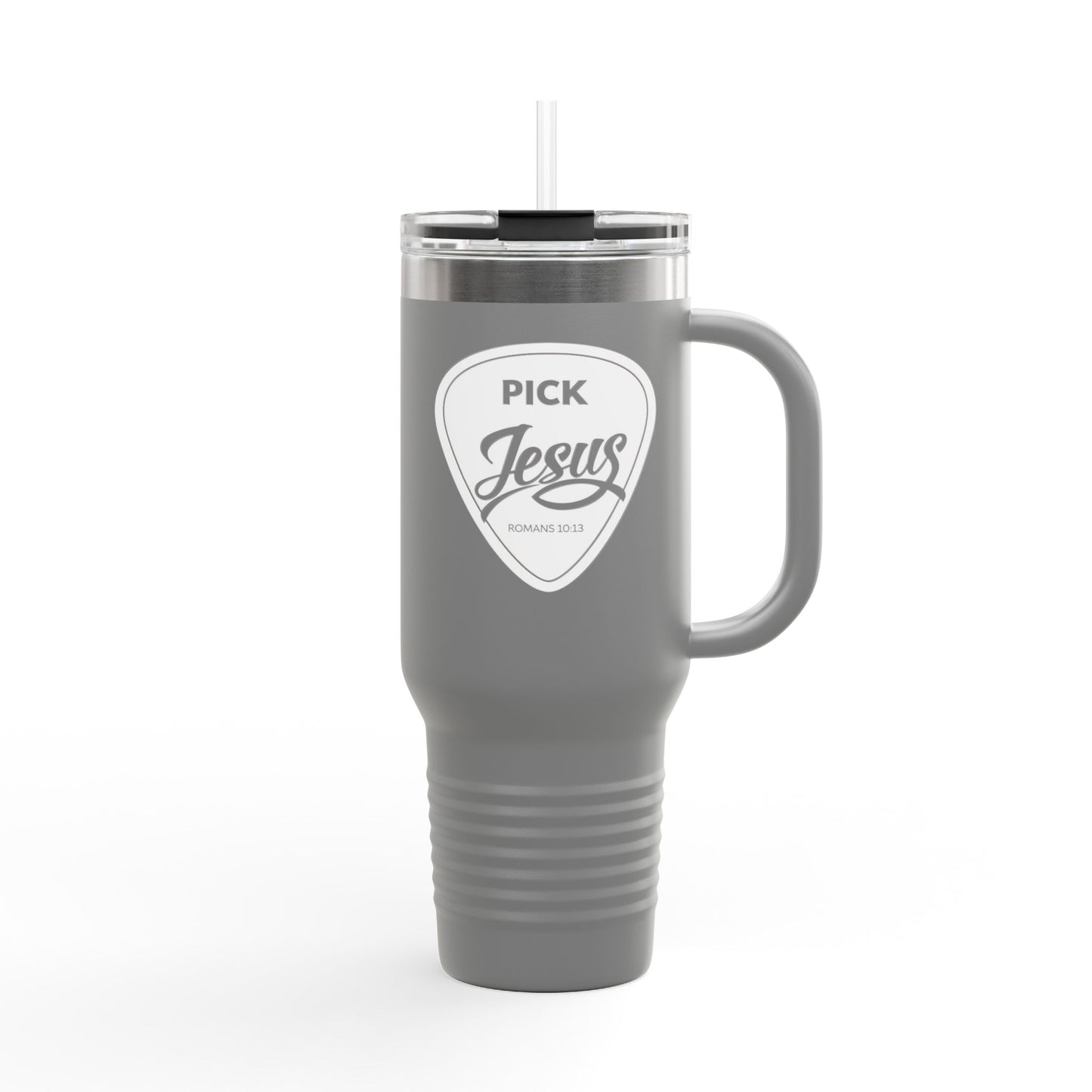 Pick Jesus Guitar Pick 40oz Christian Guitar Pick Design (Romans 10:13) Insulated Travel Mug