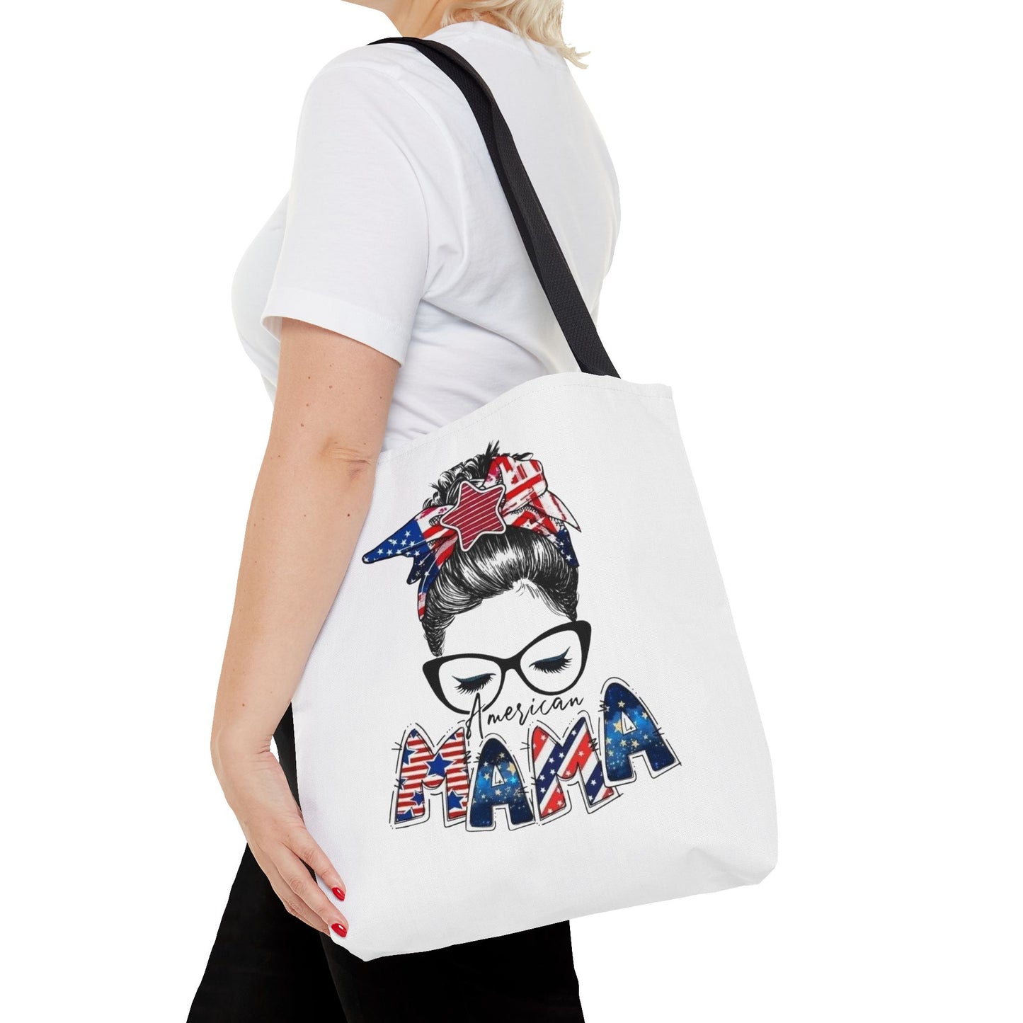 #250 Mama USA Flag Messy Bun Tote Bag
