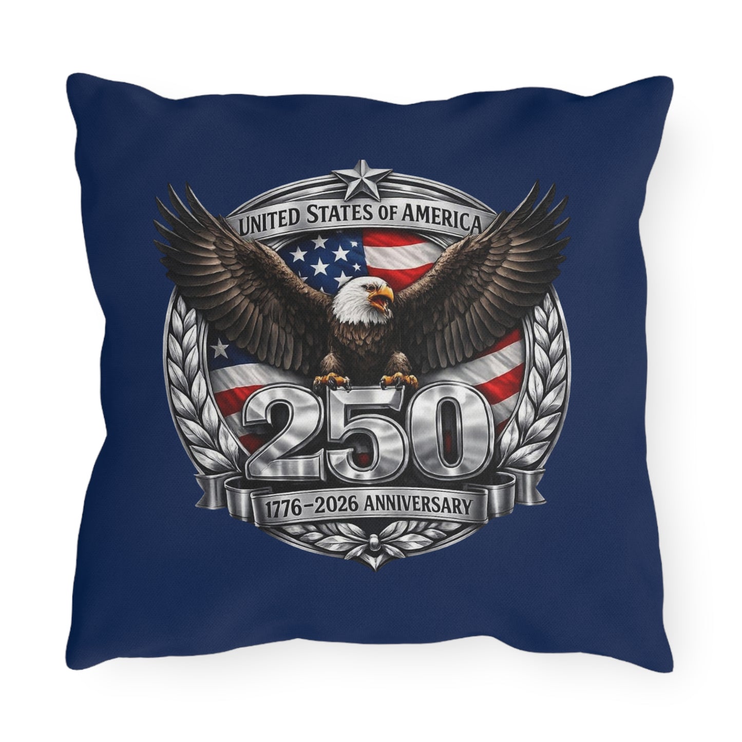 #250 Patriotic Bald Eagle 250 United States Emblem Outdoor Throw Pillow