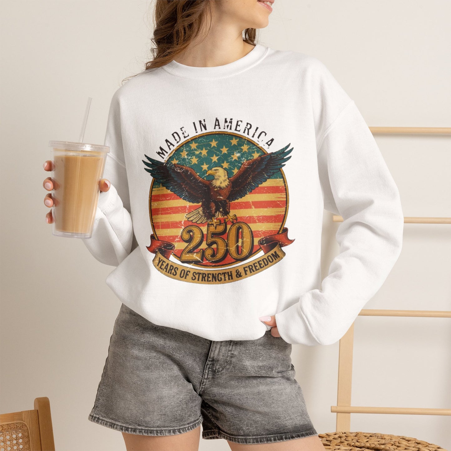 #250 Made in America Eagle 250th Anniversary Patriotic Crewneck Sweatshirt