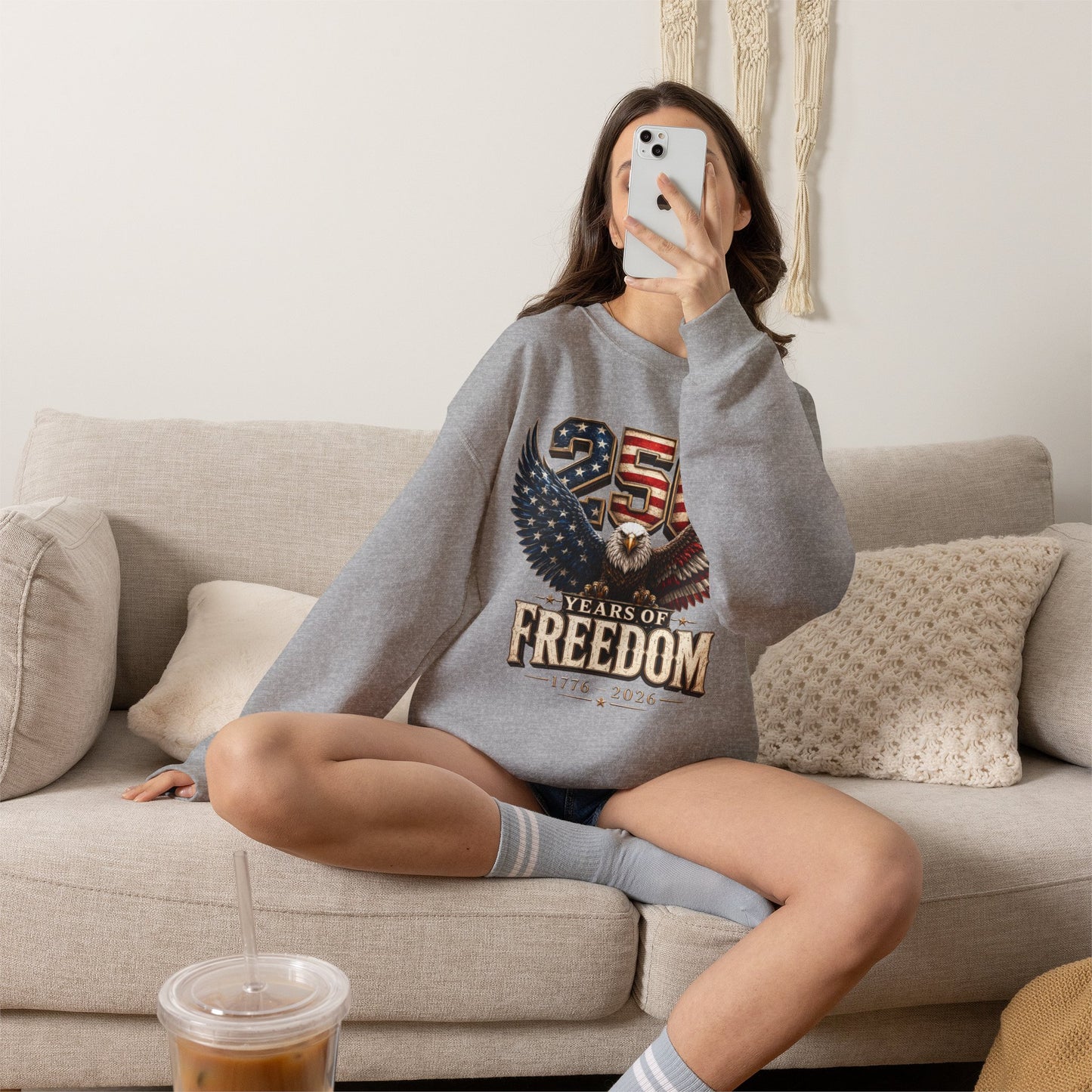 #250 250 Years of Freedom Eagle Patriotic American Flag Anniversary (1776–2026) Crewneck Sweatshirt