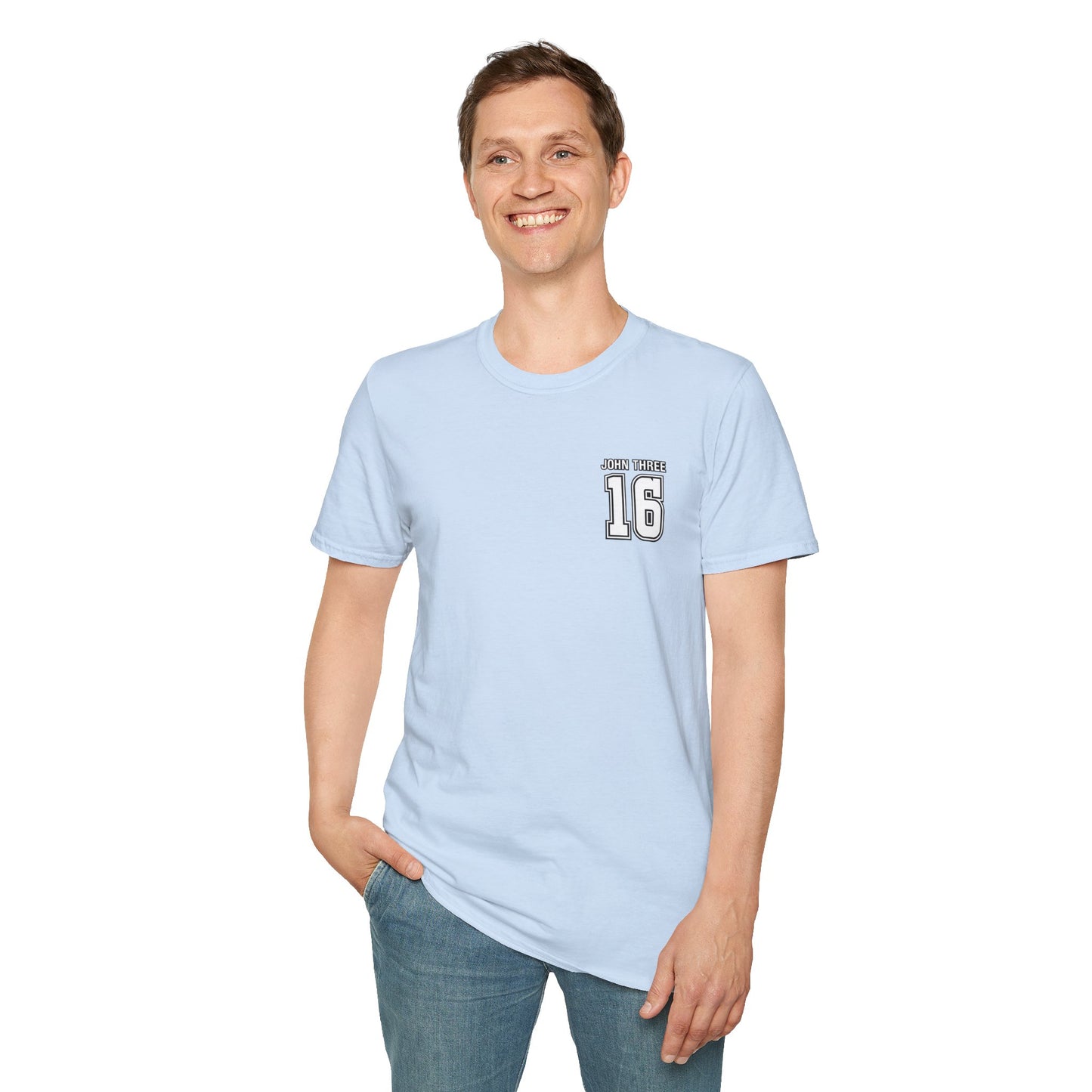 John Three 16 Chest and Back Jersey Print with Scripture Tee