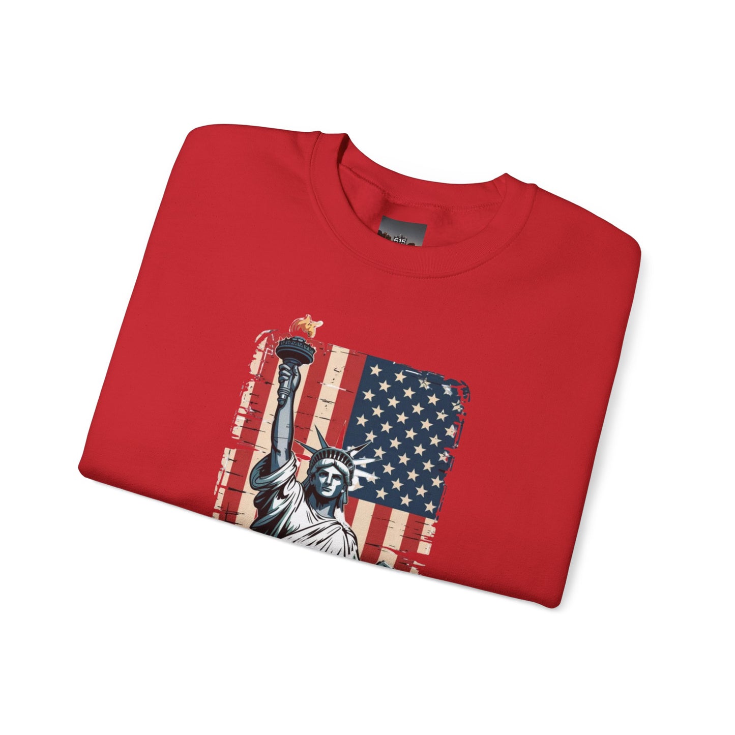 #250 Statue of Liberty American Flag 'America' Patriotic Independence Day Crewneck Sweatshirt