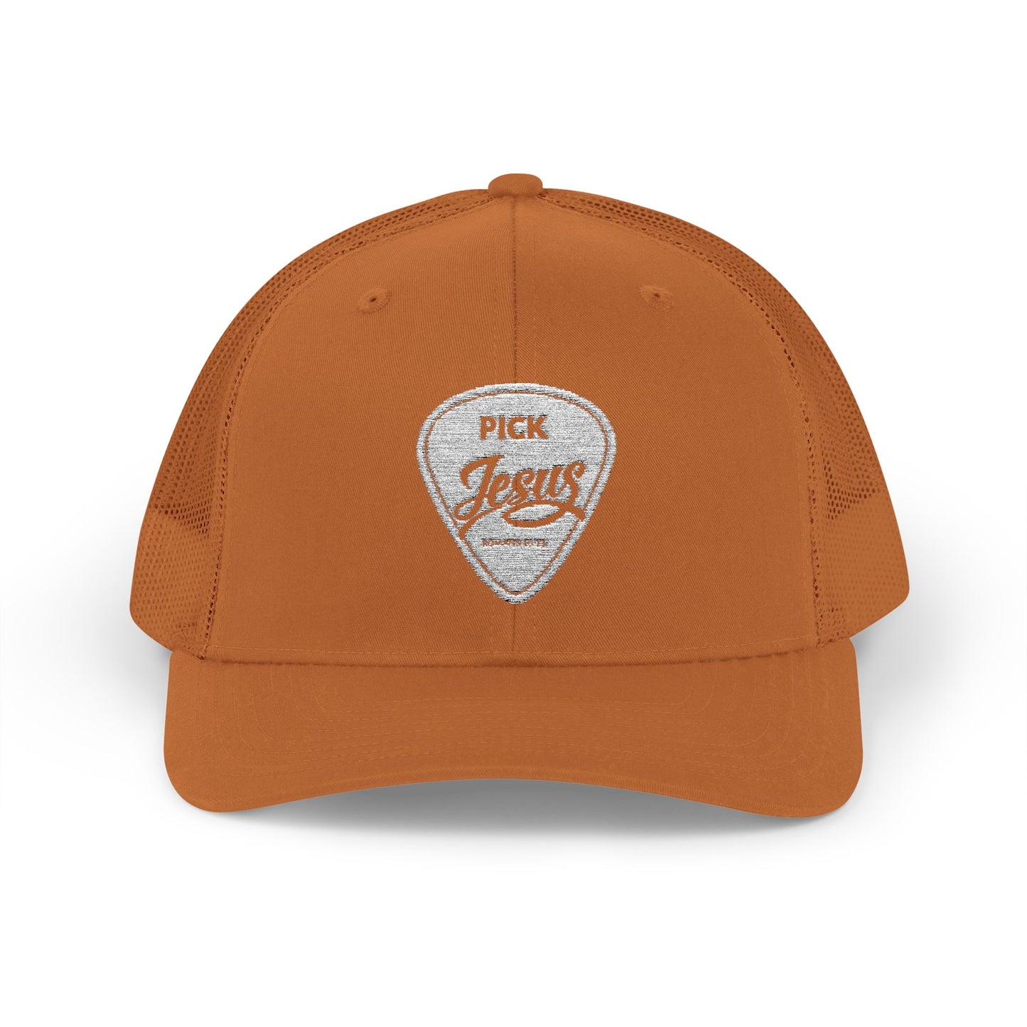 Pick Jesus Guitar Pick Snapback Trucker Cap Christian Guitar Pick Design (Romans 10:13)